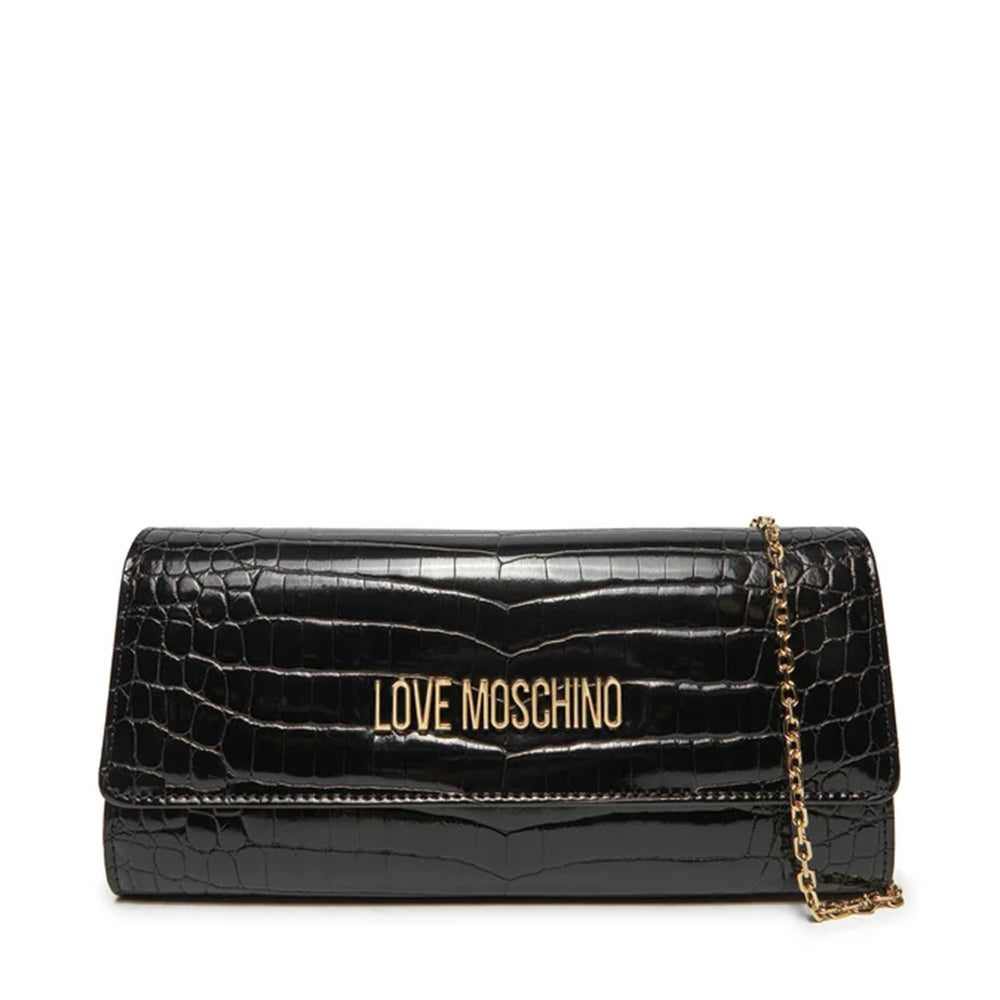 LOVE MOSCHINO LETTERING LOGO LINIE
Damen Clutch mit Schultergurt in Schwarz mit Kokosnuss Print