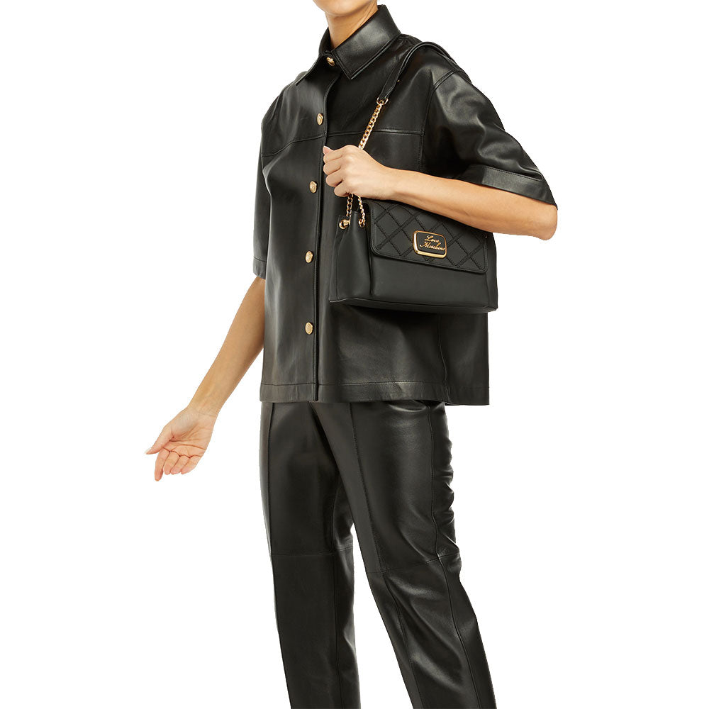 LOVE MOSCHINO
Schultertasche mit schwarzem Schachstickerei