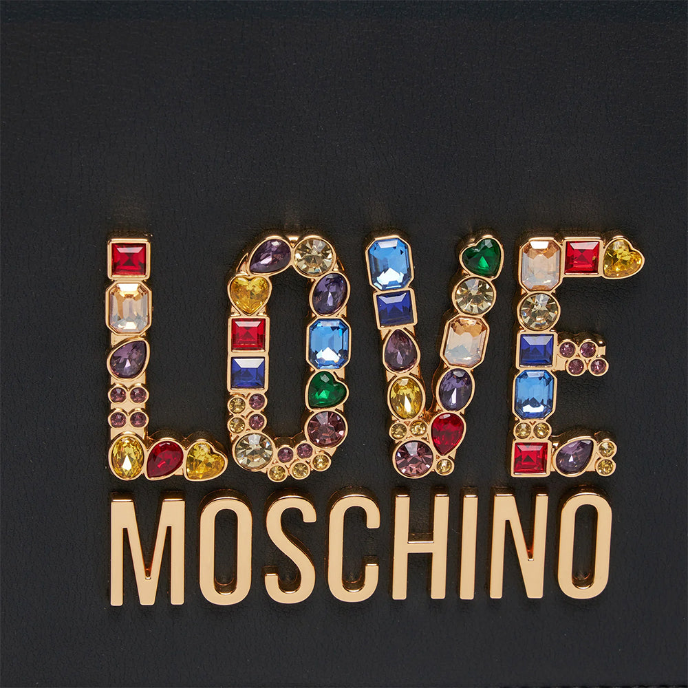 Borsa Donna a Spalla LOVE MOSCHINO linea Rhinestone Logo colore Nero