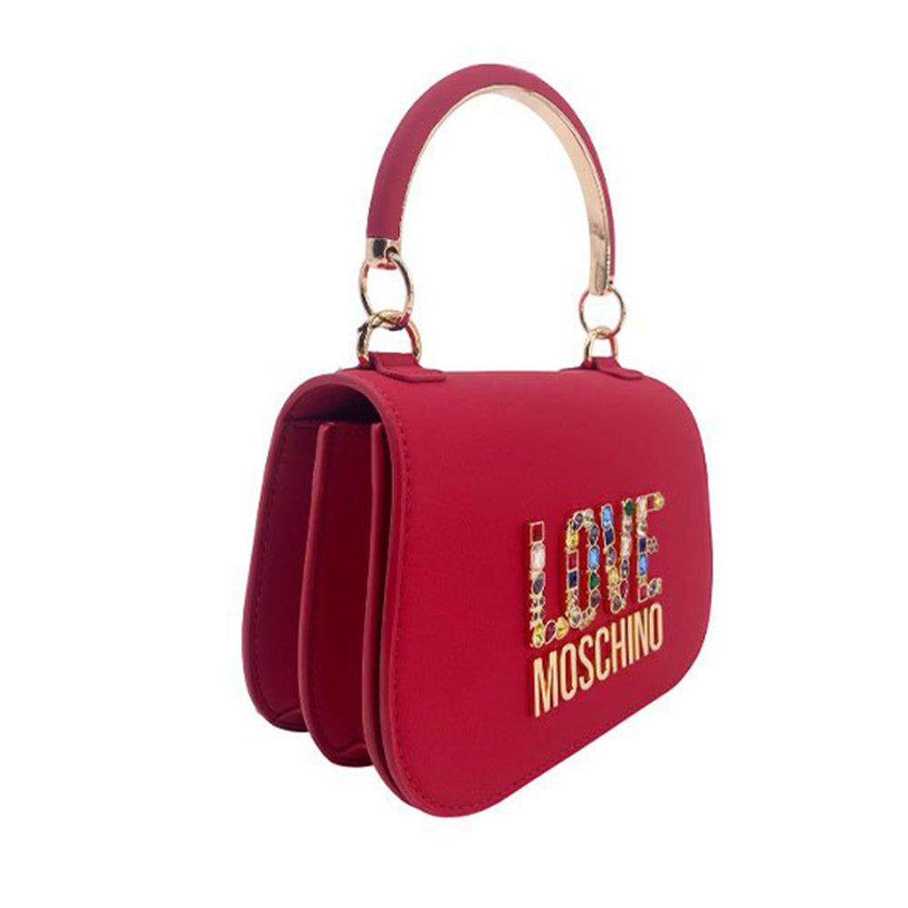 LOVE MOSCHINO Damenhandtasche mit Strass-Logo-Linie in Rot