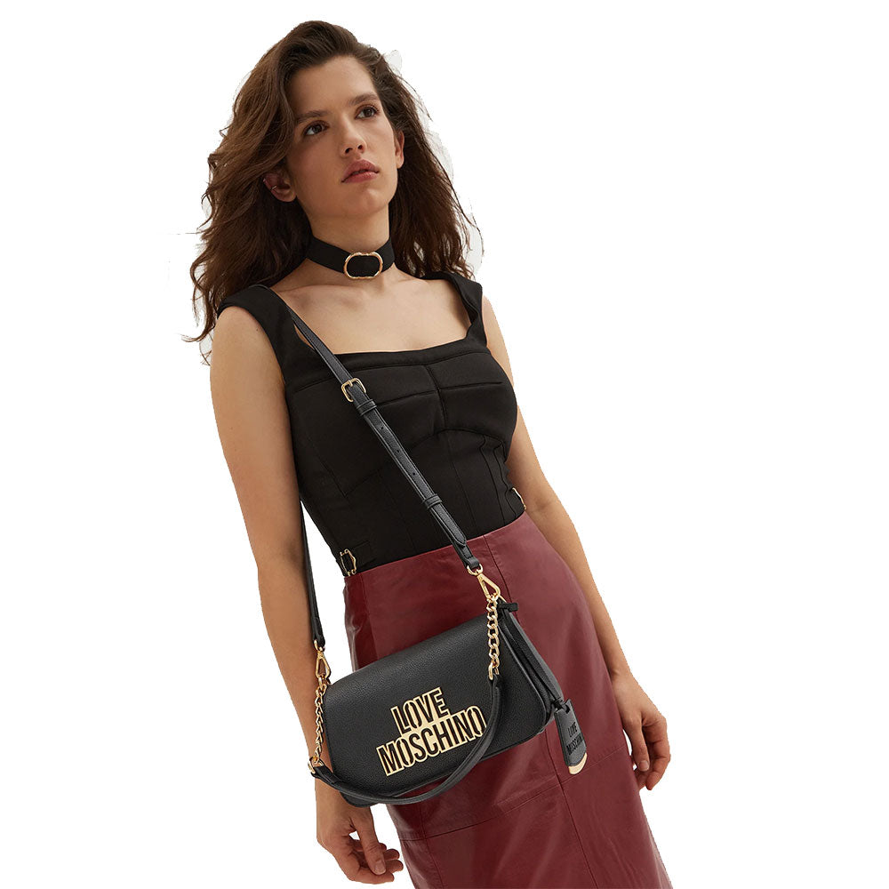 Borsa Donna a Spalla LOVE MOSCHINO linea Cut Out Logo Nero