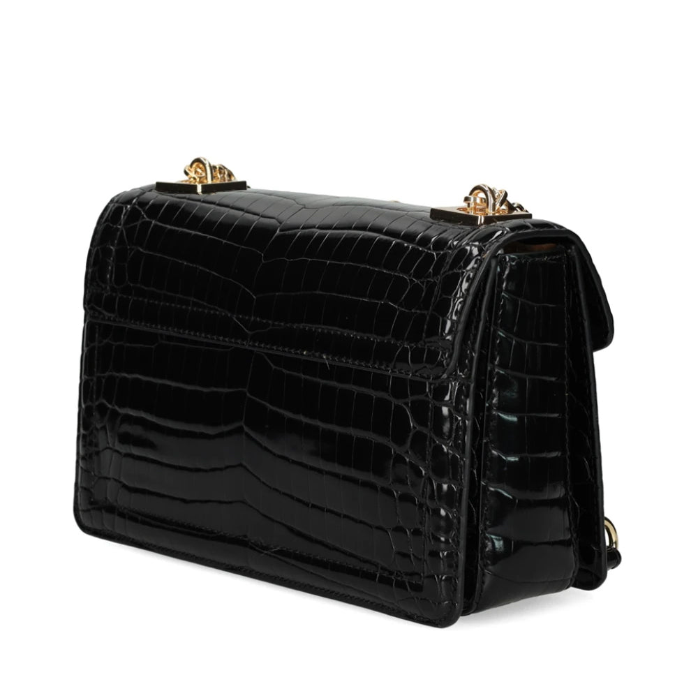 Borsa Donna a Spalla LOVE MOSCHINO linea Chain Detail stampa Cocco Nero