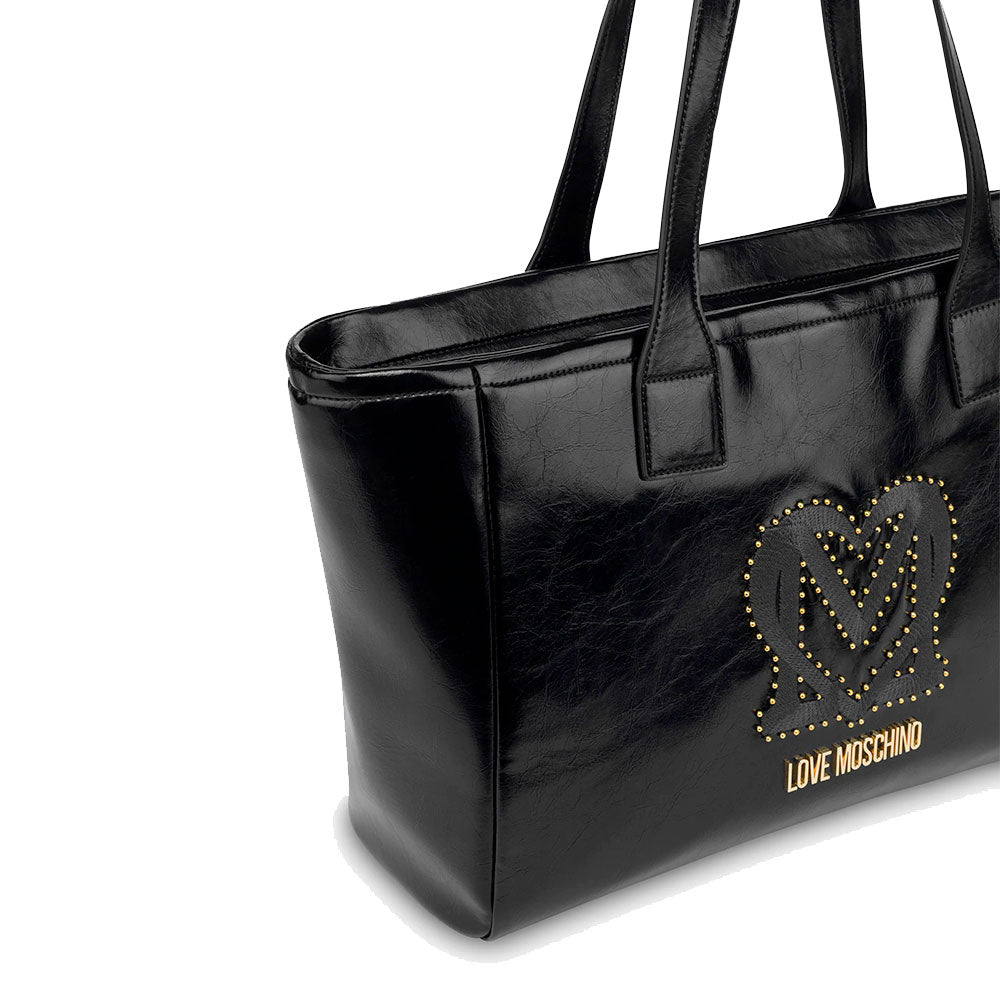 Shopping Bag LOVE MOSCHINO Nera con Logo Ricamato e Borchie