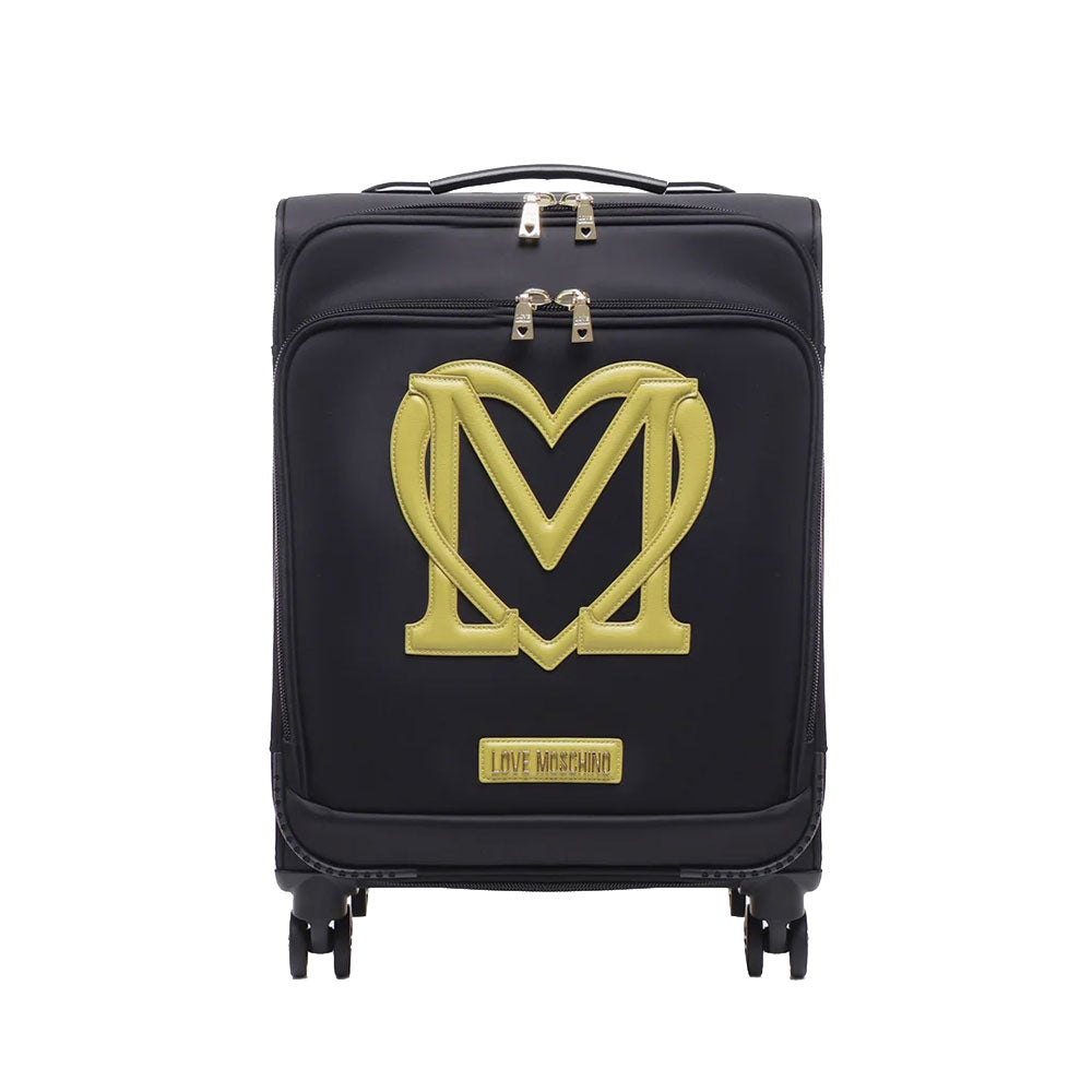 Trolley Cabina 55cm LOVE MOSCHINO in Tessuto Nero con Maxi Logo Verde Lime