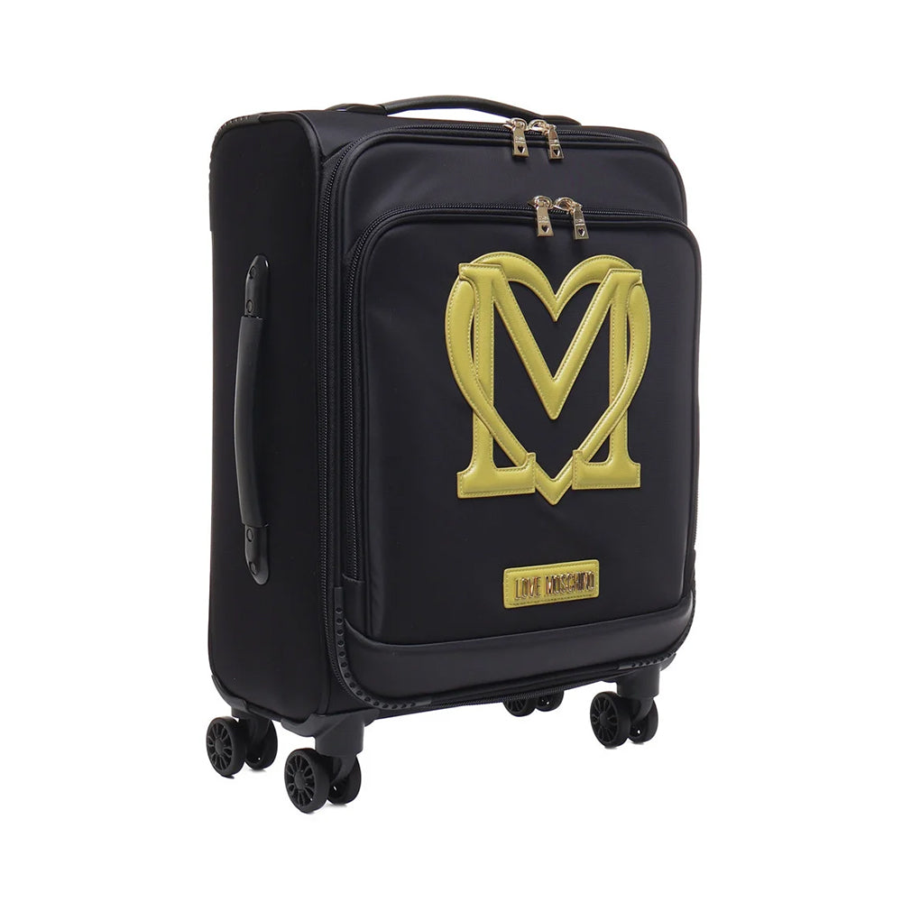 Trolley Cabina 55cm LOVE MOSCHINO in Tessuto Nero con Maxi Logo Verde Lime