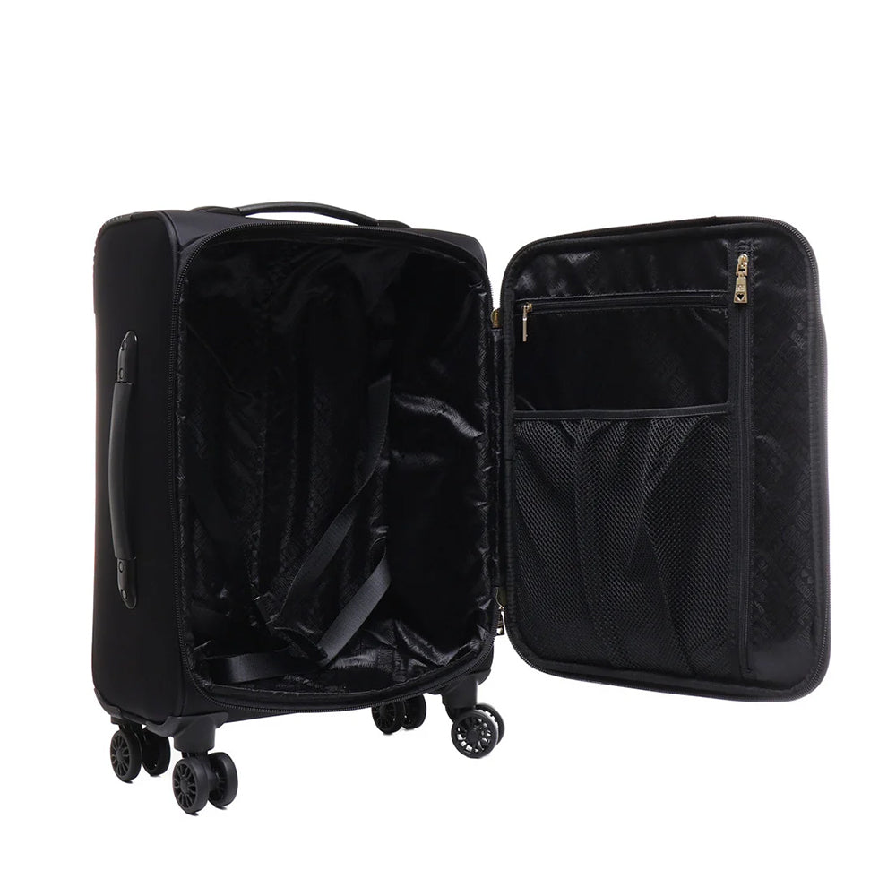 Trolley Cabina 55cm LOVE MOSCHINO in Tessuto Nero con Maxi Logo Verde Lime