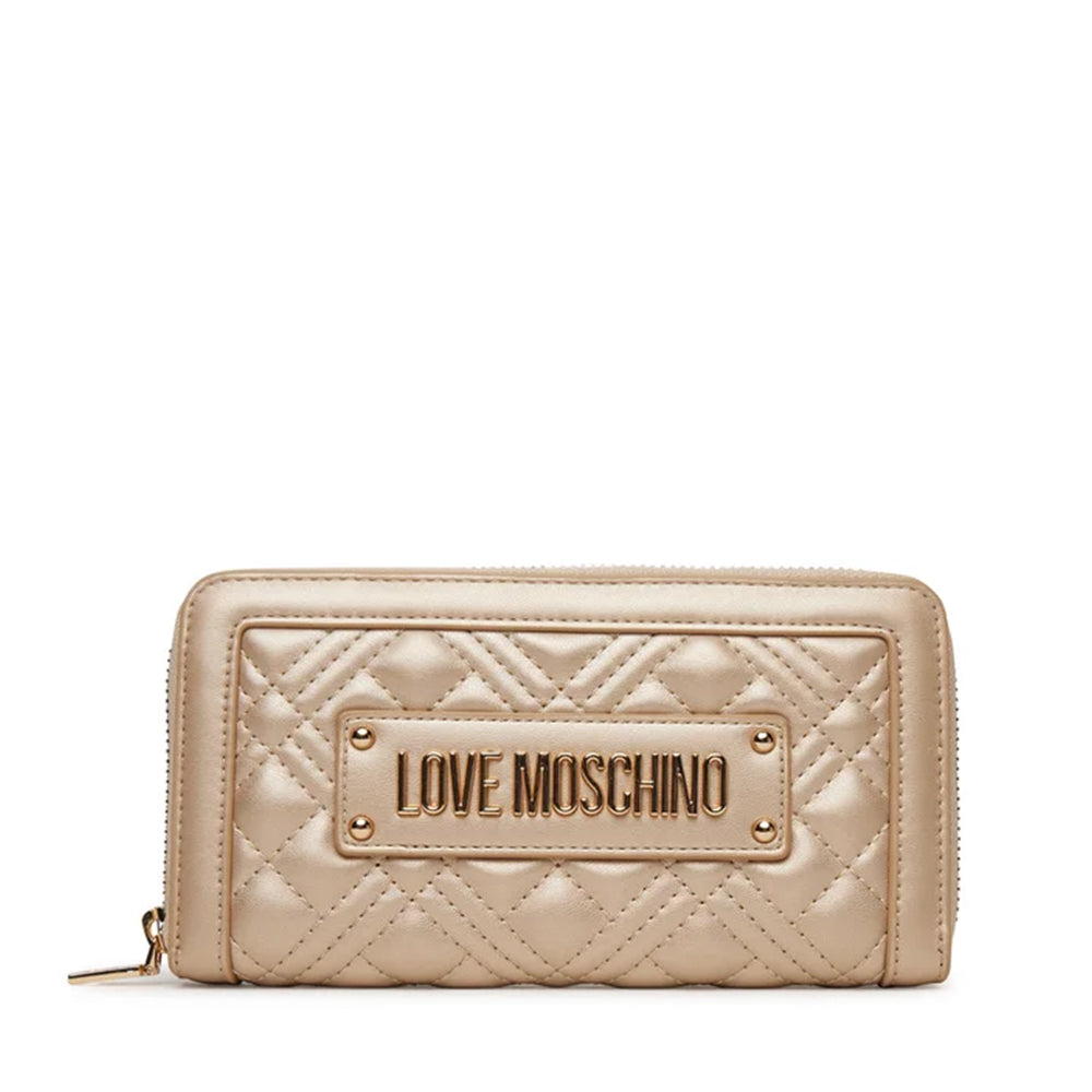 MOSCHINO Portafoglio Donna Love Zip Around Trapuntato – Nero – 12 Scomparti Carte E Monete