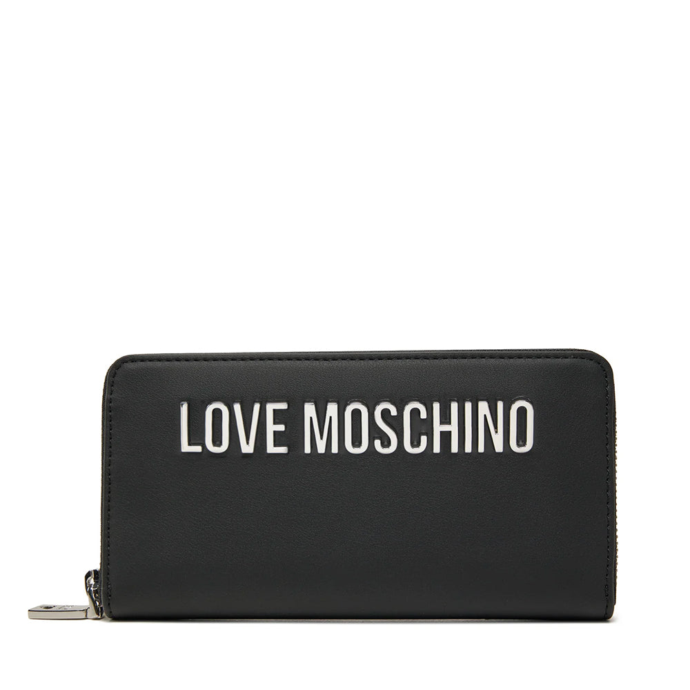 Portafoglio Donna Zip Around LOVE MOSCHINO linea Bold Love Nero e Nikel
