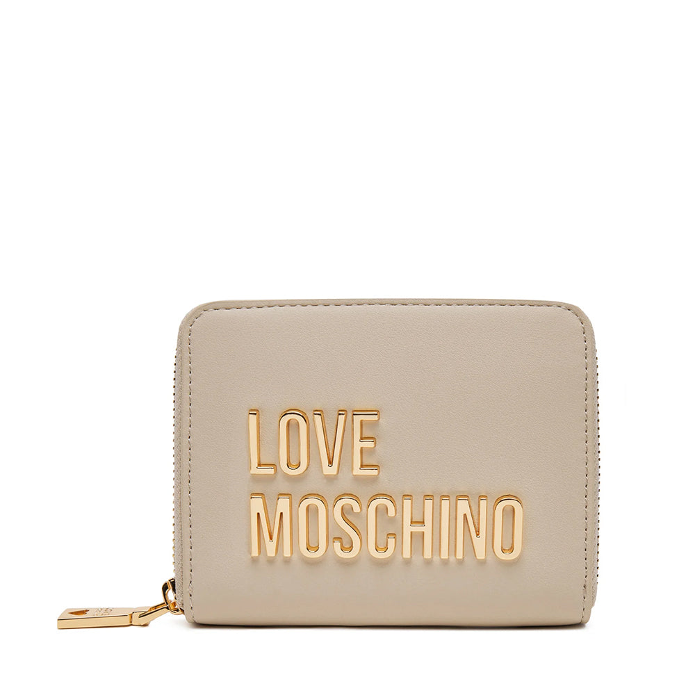 Kleine Damen-Geldbörse mit umlaufendem Reißverschluss LOVE MOSCHINO Linie Bold Love Ivory