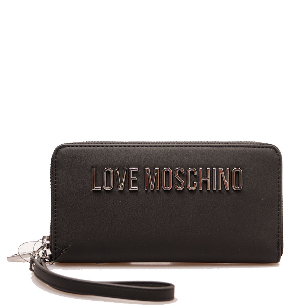 Portafoglio Donna Grande Zip Around LOVE MOSCHINO con Polsiera Nero e Nikel