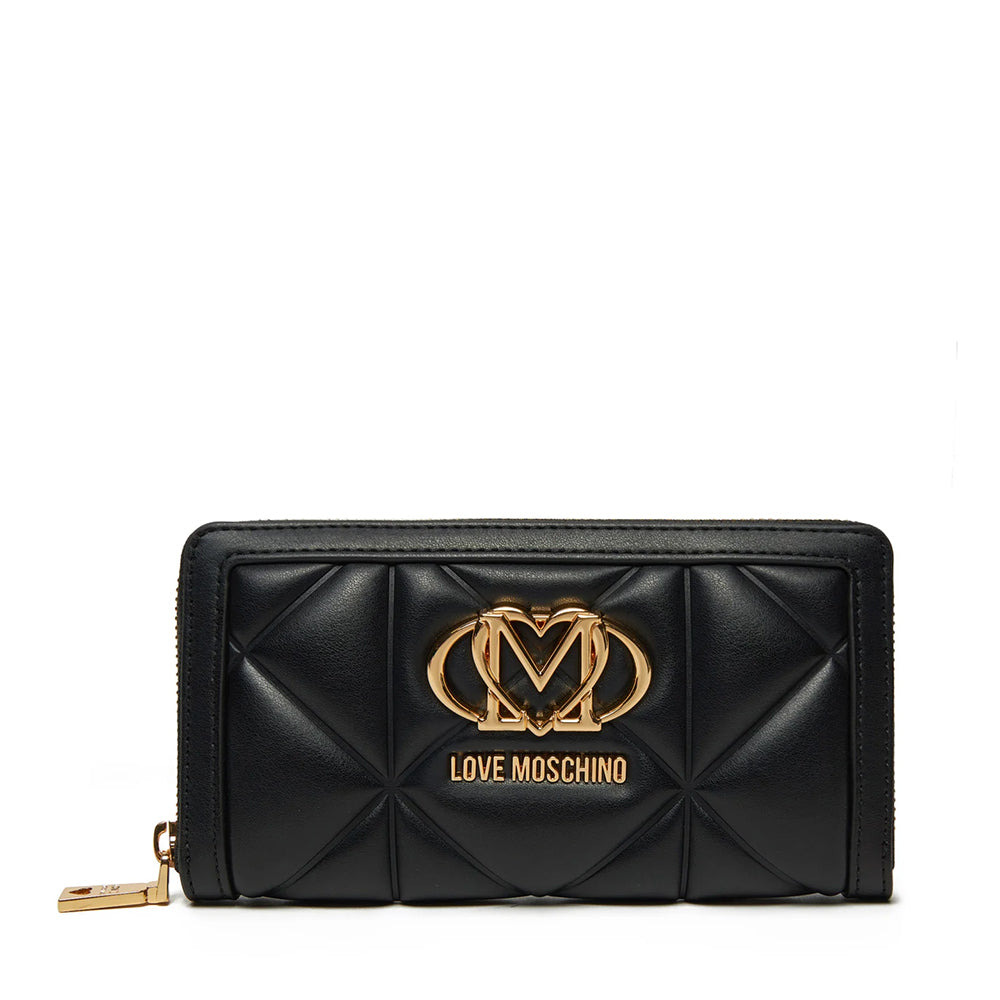 Portafoglio Trapuntato Zip Around LOVE MOSCHINO linea Embossed Nero