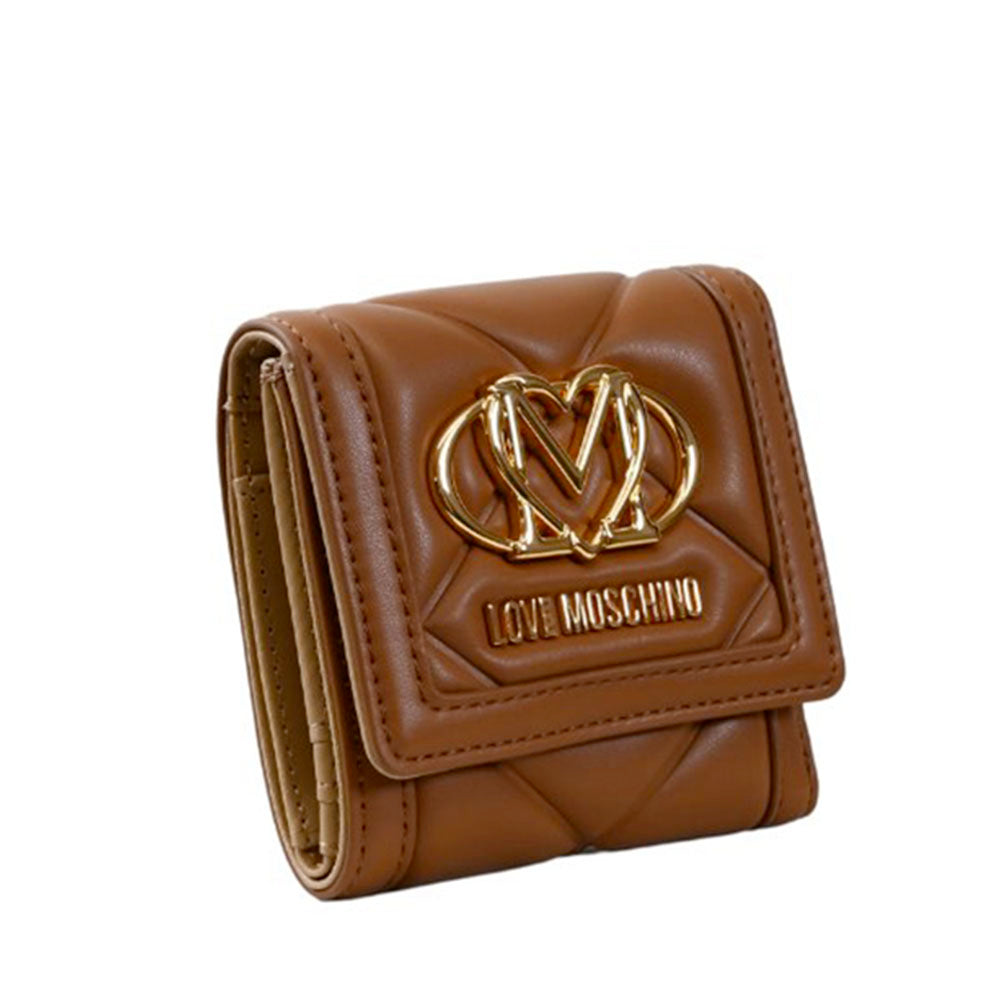 Portafoglio Piccolo Trapuntato con Bottone LOVE MOSCHINO linea Embossed color Cammello