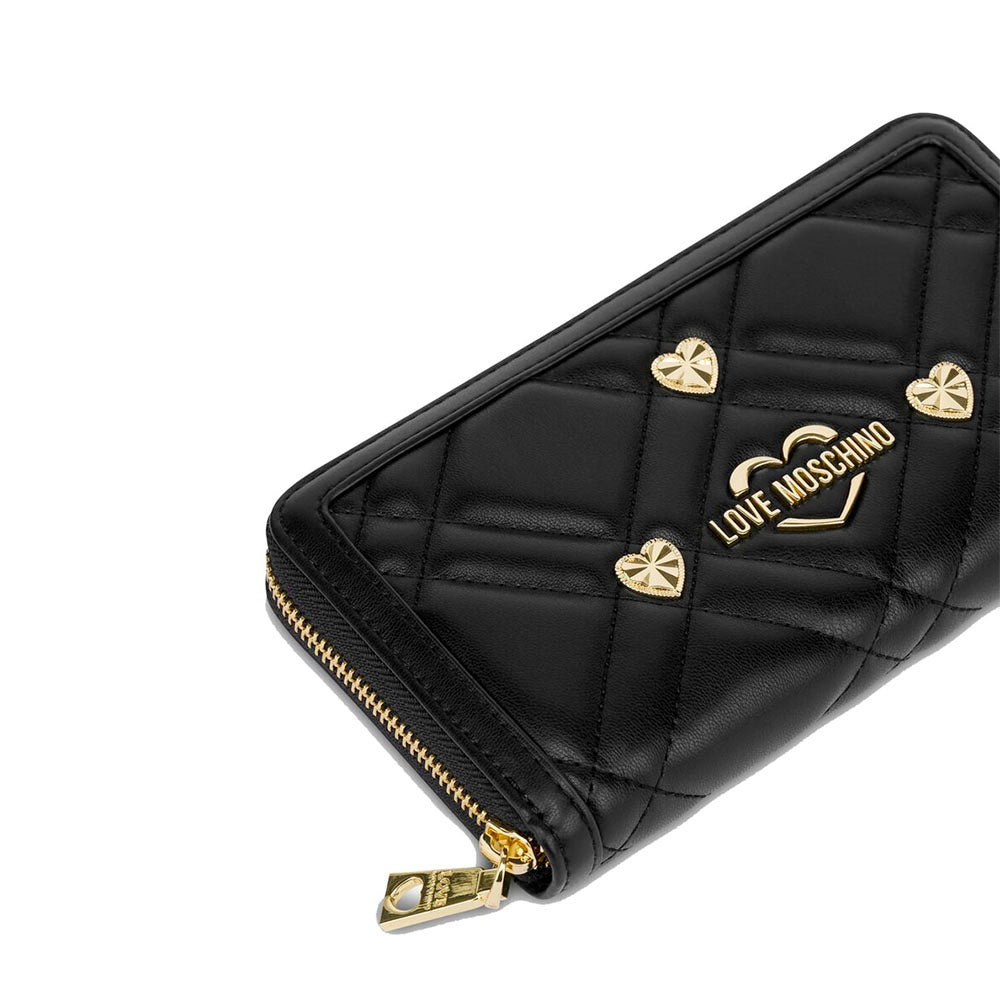 Portafoglio Trapuntato Zip Around LOVE MOSCHINO linea Sweet Studs Nero