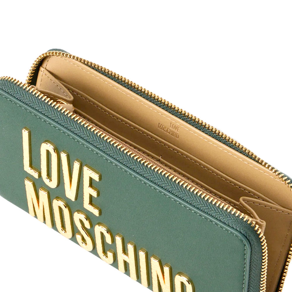 Portafoglio Donna Zip Around LOVE MOSCHINO Verde con Maxi Logo