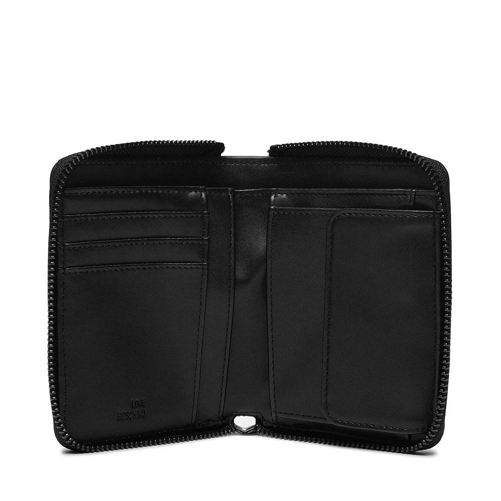 LOVE MOSCHINO QUILTED LINIE
Kleine Damen Geldbörse mit umlaufendem Reißverschluss in Schwarz mit Gunmetal-Logo