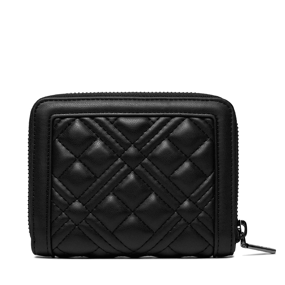 LOVE MOSCHINO QUILTED LINIE
Kleine Damen Geldbörse mit umlaufendem Reißverschluss in Schwarz mit Gunmetal-Logo
