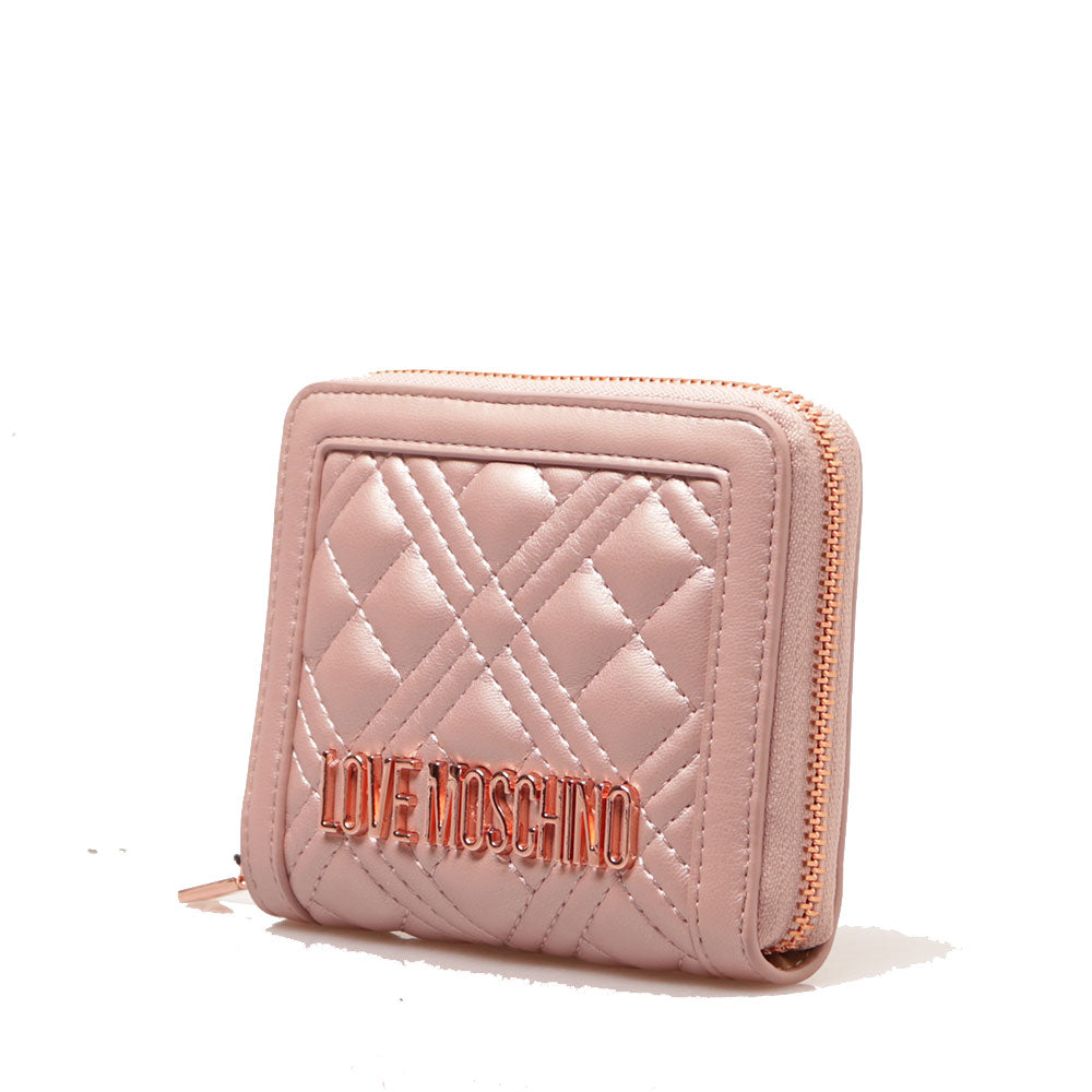 Portafoglio Donna Piccolo Zip Around Trapuntato LOVE MOSCHINO linea Quilted Metallic Cipria