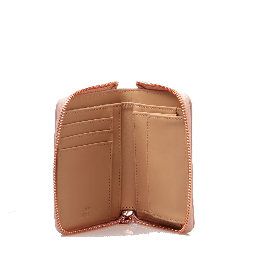 Portafoglio Donna Piccolo Zip Around Trapuntato LOVE MOSCHINO linea Quilted Metallic Cipria
