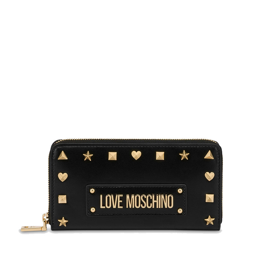 Portafoglio Donna Zip Around LOVE MOSCHINO Nero con Borchie