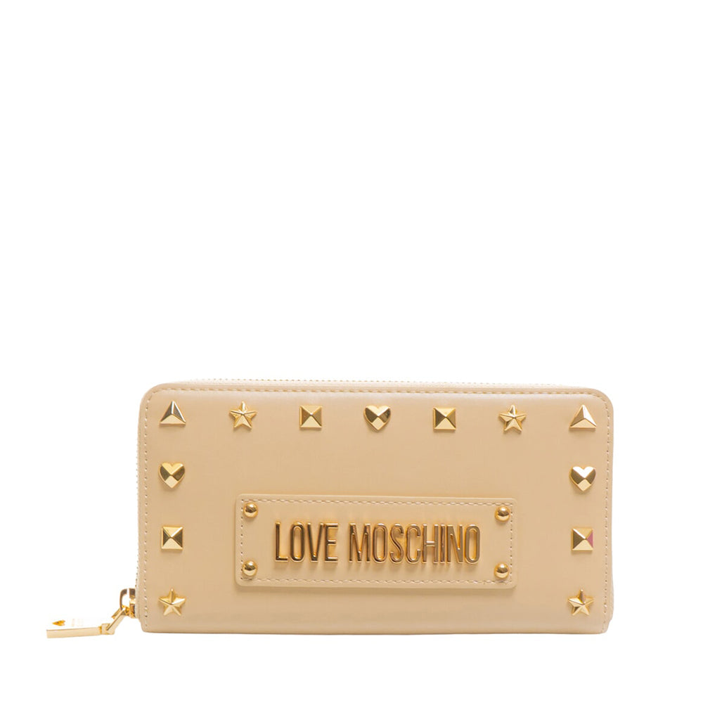 LOVE MOSCHINO
Beige Damen-Geldbörse mit Reißverschluss und Nieten