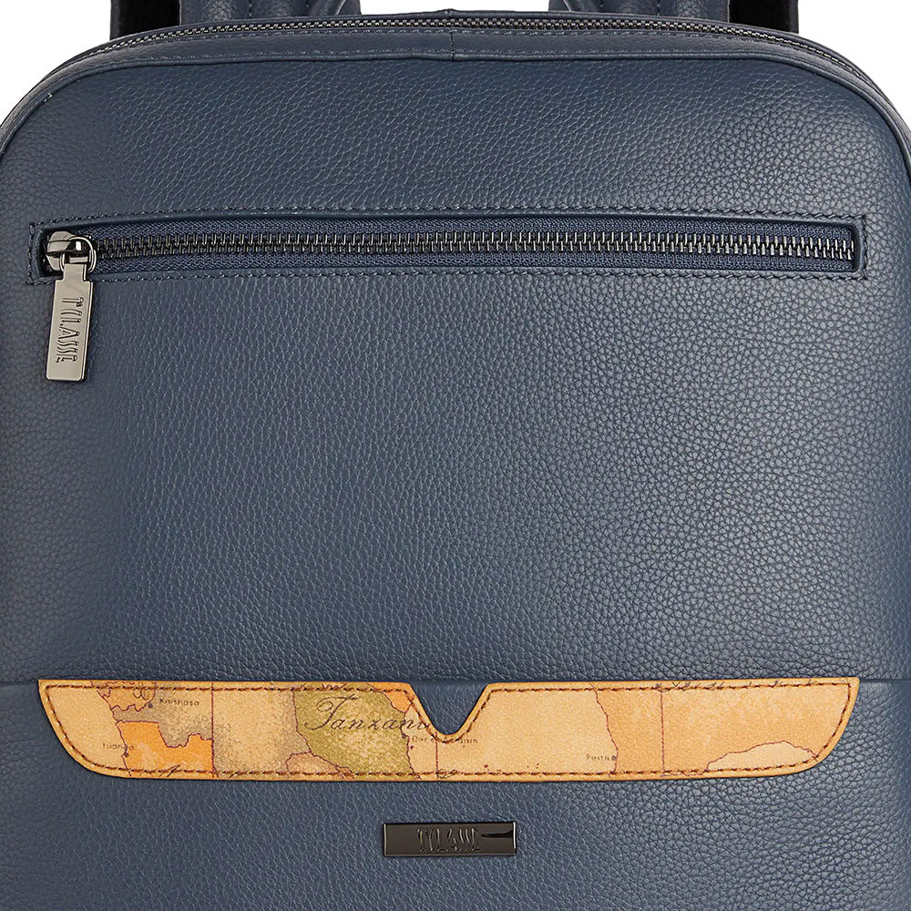 Alviero Martini 1A Classe Herren-Laptop-Rucksack, Trip Leather Line, aus Denim-blauem Leder, LA87