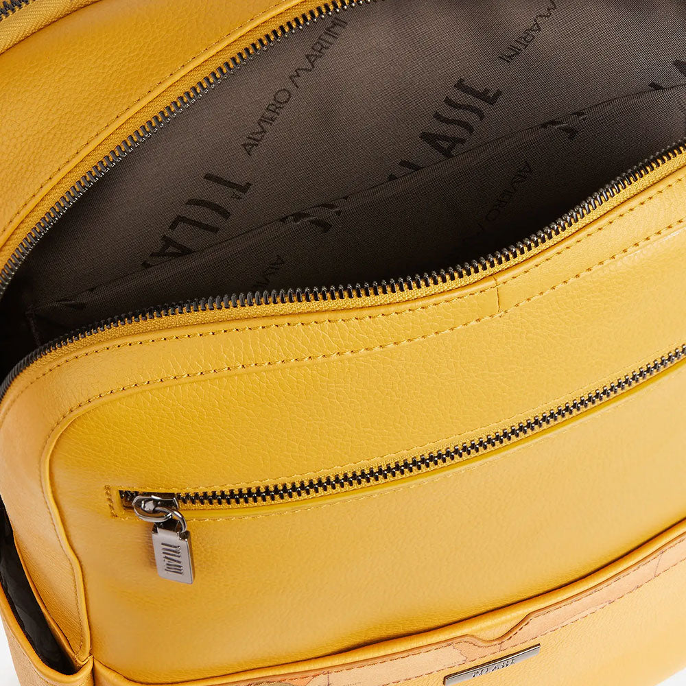 Alviero Martini 1A Classe Herren Laptop-Rucksack, Trip Leather Line, Senfgelbes Leder, LA87