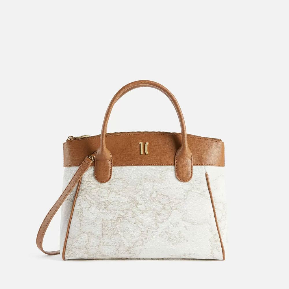 Borsa a Mano 1A Classe Alviero Martini linea Heritage Geo colore Geo White e Cuoio LC14