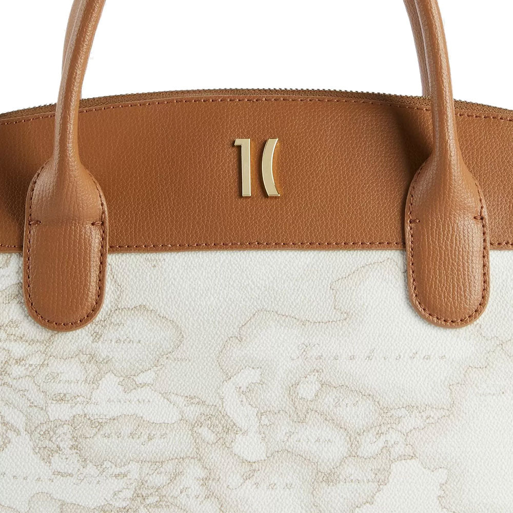 Borsa a Mano 1A Classe Alviero Martini linea Heritage Geo colore Geo White e Cuoio LC14