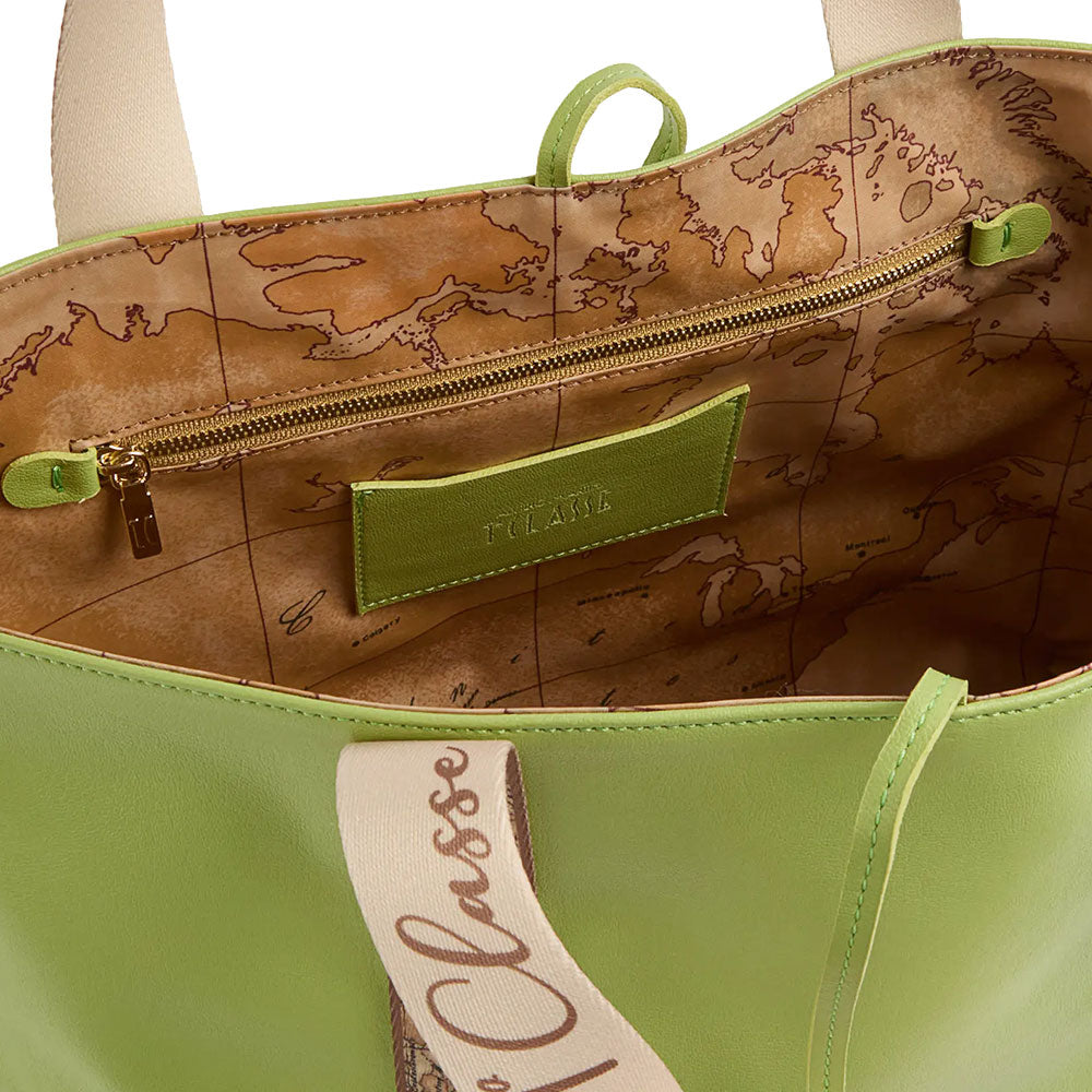 Shopping Bag Reversibile 1A Classe Alviero Martini linea Reverse Soft Verde Mela e Geo Classic LC98