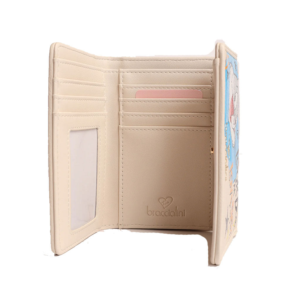 BRACCIALINI Damen-Geldbörse mit Knopf, Amy Looney Tunes Beige Line, Bugs Bunny Print