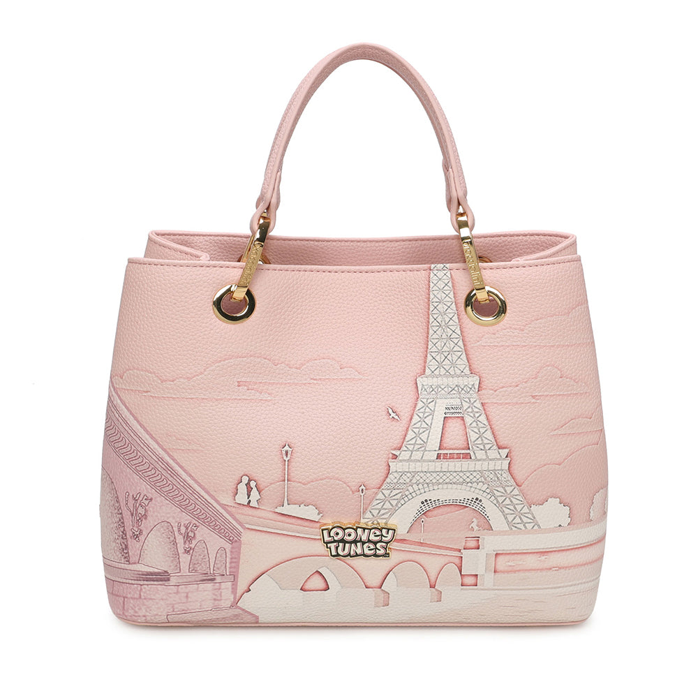BRACCIALINI Damenhandtasche mit Tweety-Print in Pink und Postkarten LT-Linie