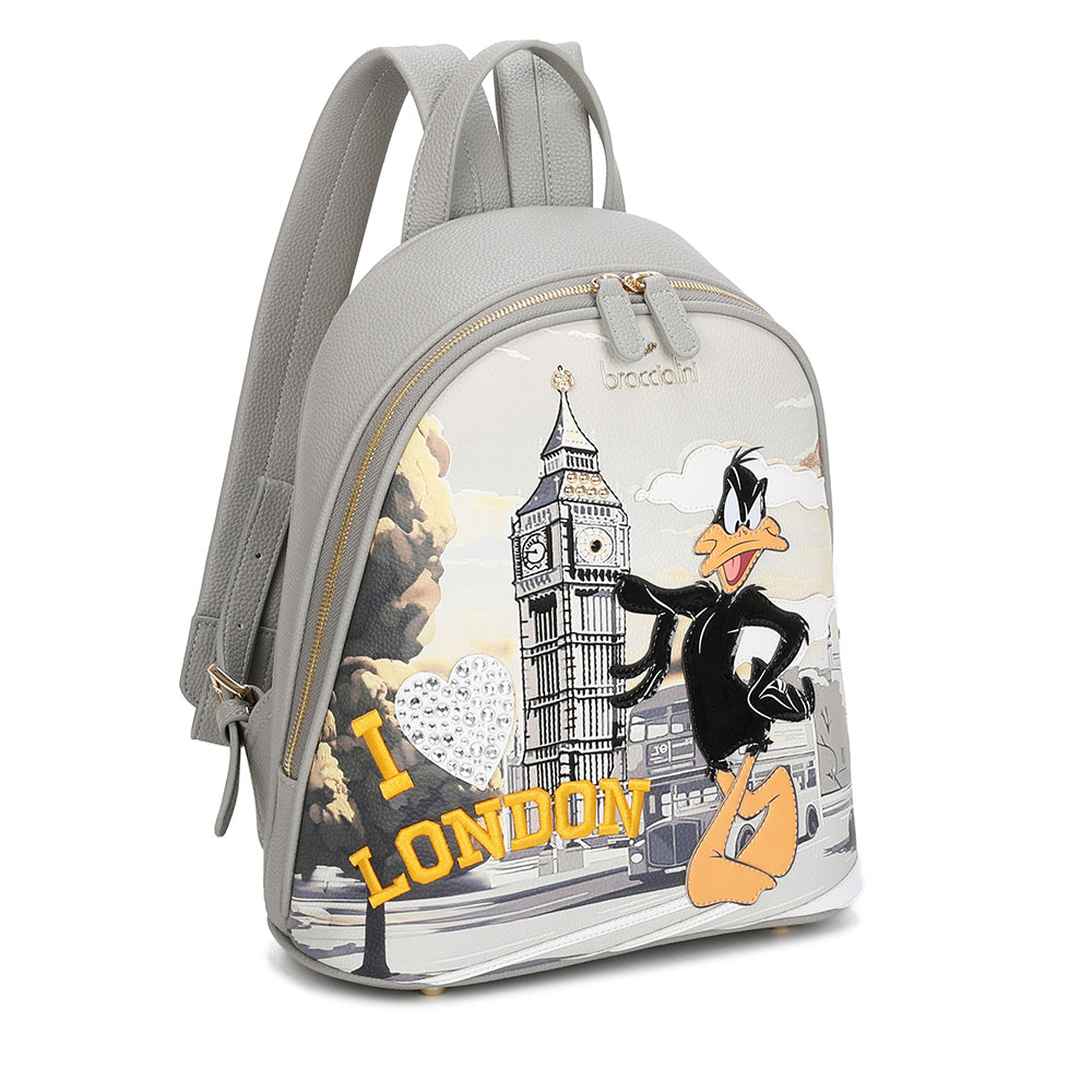 BRACCIALINI Damen-Rucksack mit Cartoline LT Grey Line und Daffy Duck Print