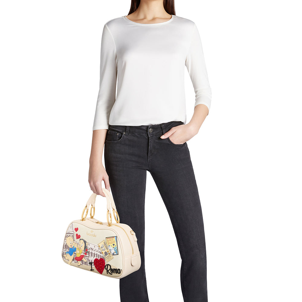 BRACCIALINI Damenhandtasche Cartoline LT Linie Elfenbein Porky und Petunia Druck