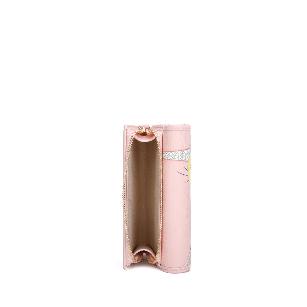 BRACCIALINI Damen-Geldbörse, mittelgroß, mit Knopf, Cartoline LT Pink, Tweety-Print