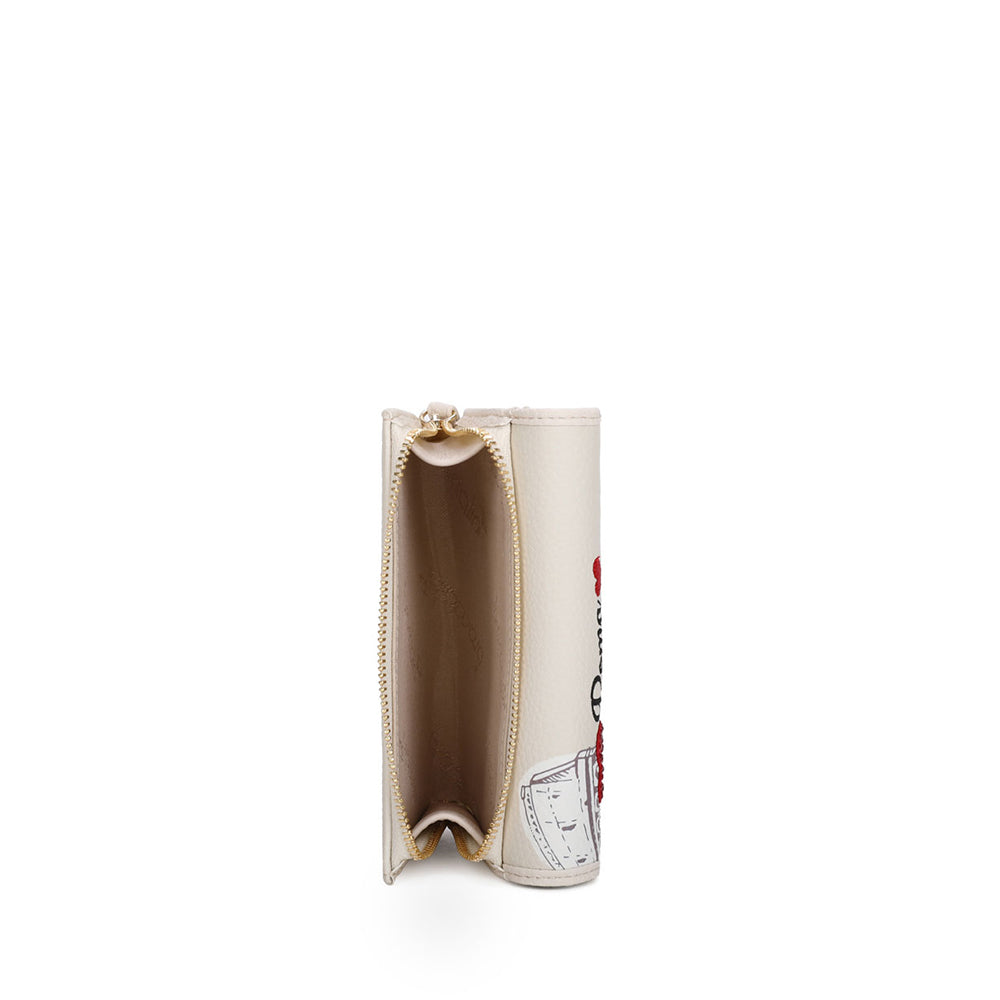 BRACCIALINI Cartoline LT Damen-Geldbörse, mittelgroß, mit Knopf, Elfenbein, Porky- und Petunien-Print