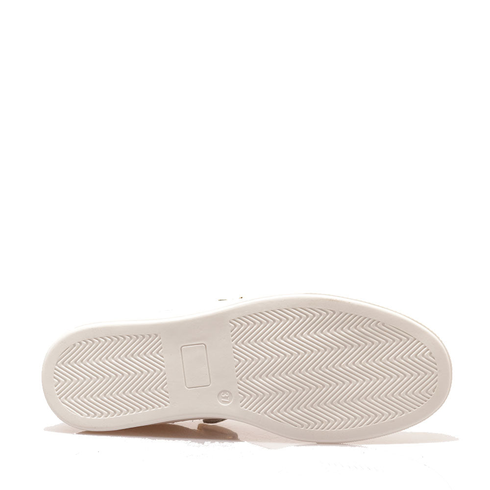 Sneakers Platform PATRIZIA PEPE Girl linea Flyglitter in Pelle e Glitter Off White e Platino