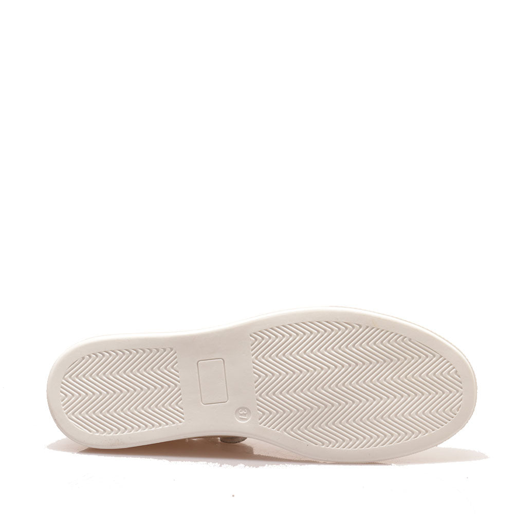 Sneakers Platform PATRIZIA PEPE Girl linea Flyglitter in Pelle e Glitter Bianco Argento