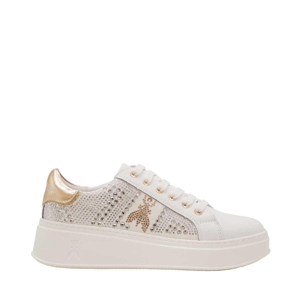 PATRIZIA PEPE Flycrystal Linie
Mädchen Plateau Sneakers aus weißem Leder mit Strass