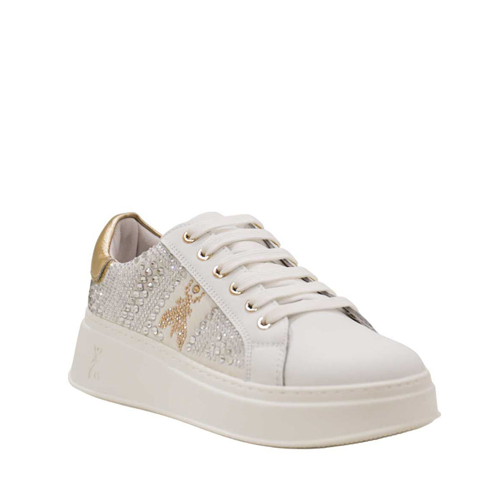 PATRIZIA PEPE Flycrystal Linie
Mädchen Plateau Sneakers aus weißem Leder mit Strass