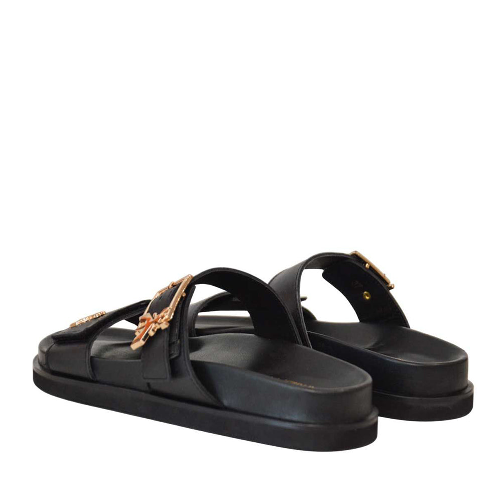 PATRIZIA PEPE Mädchen Doppelband-Slipper Flyblack Sandalenlinie aus schwarzem Leder