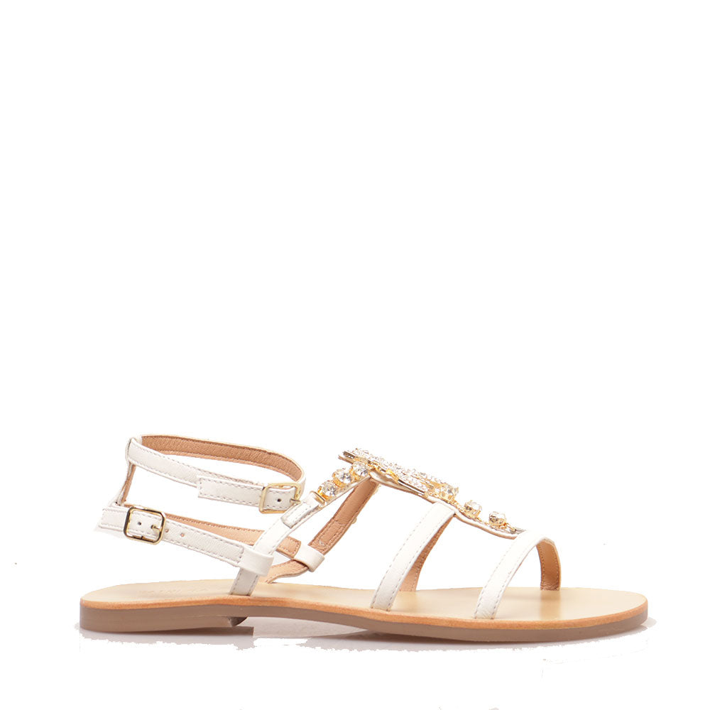 Sandali Flat PATRIZIA PEPE Girl linea Fly Gioiello Sandal in Pelle Bianca