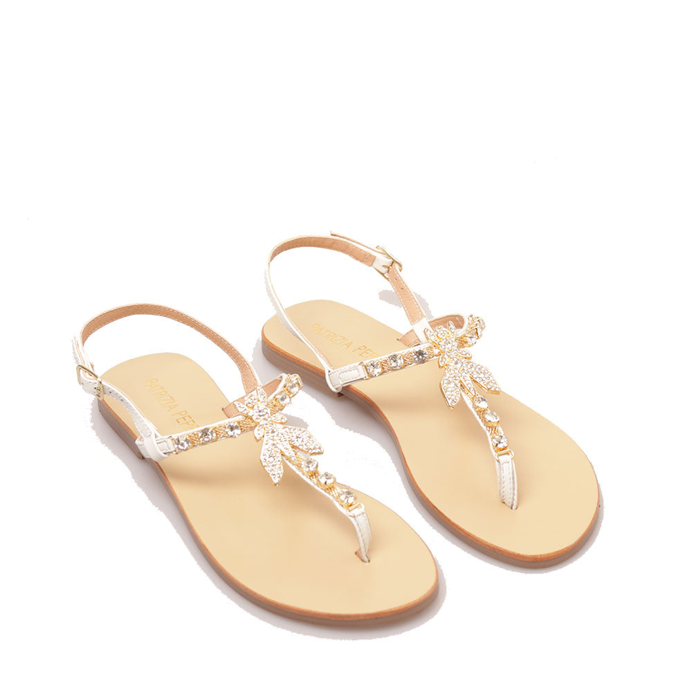 Sandali Infradito Flat PATRIZIA PEPE Girl linea Fly Gioiello Sandal in Pelle Bianca