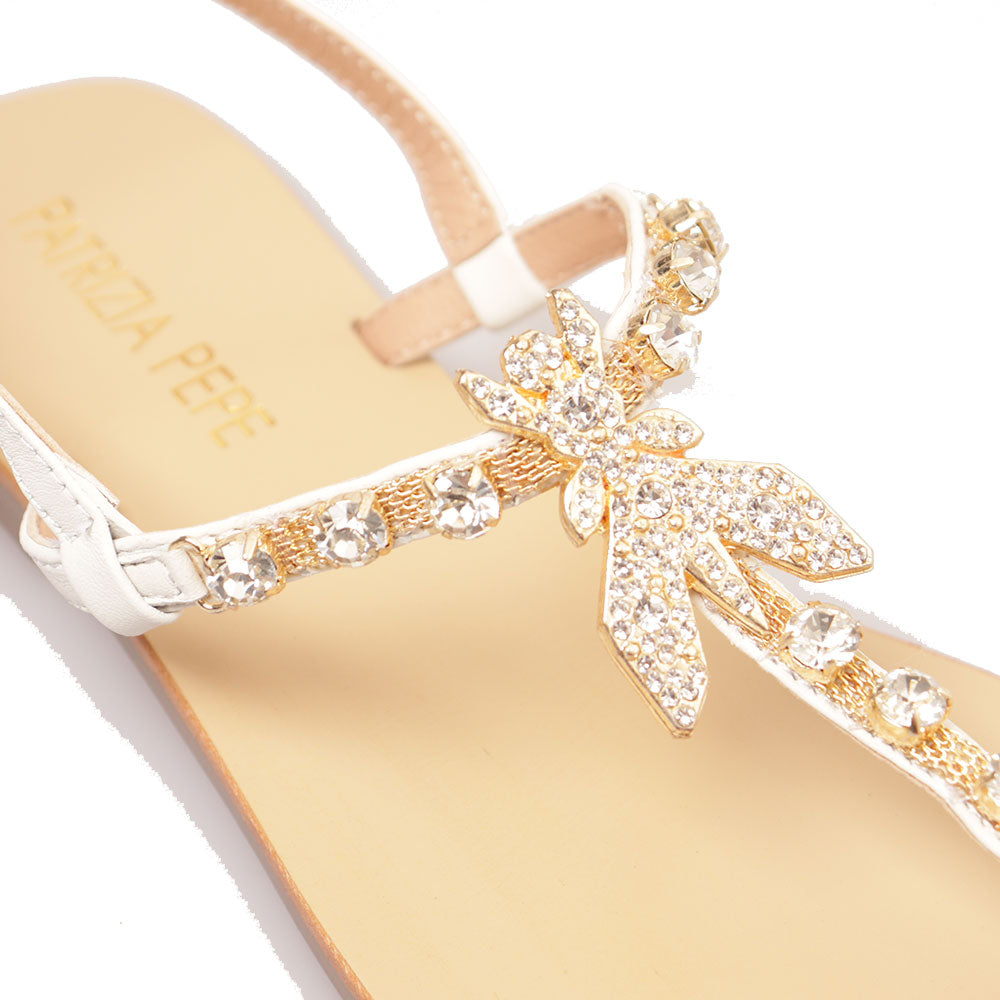 Sandali Infradito Flat PATRIZIA PEPE Girl linea Fly Gioiello Sandal in Pelle Bianca