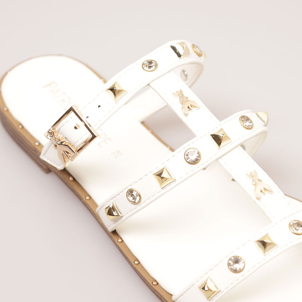 Ciabatte Flat PATRIZIA PEPE Girl linea Flystuds Sandal in Eco Nappa Bianca