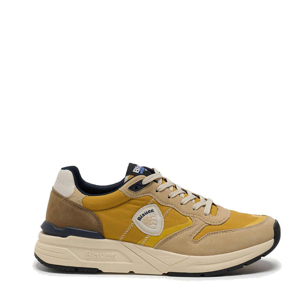 Sneakers Uomo BLAUER Ray 01 in Nylon e Suede Beige Yellow