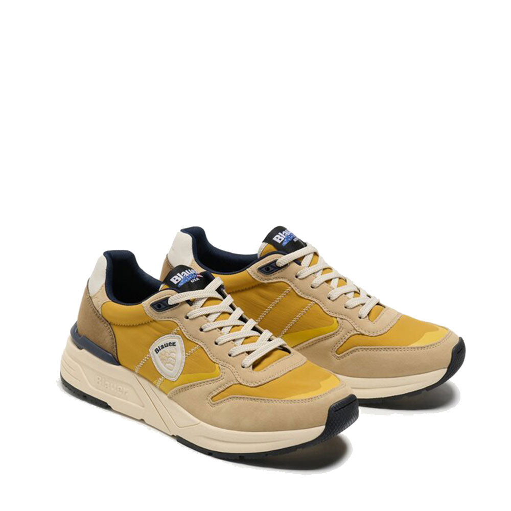 Sneakers Uomo BLAUER Ray 01 in Nylon e Suede Beige Yellow