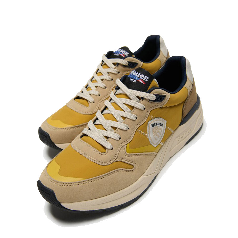 Sneakers Uomo BLAUER Ray 01 in Nylon e Suede Beige Yellow