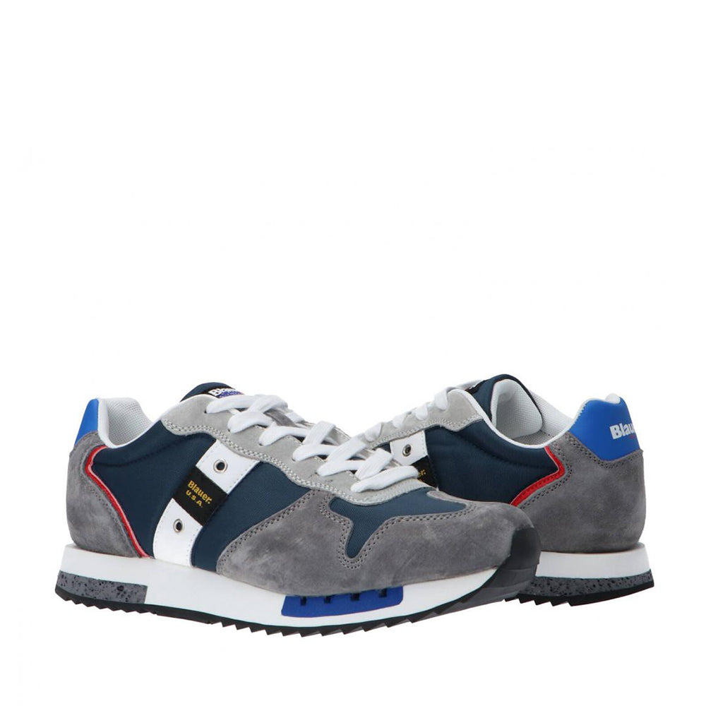 Sneakers Uomo BLAUER Queens 01 in Mesh e Suede Grey Navy