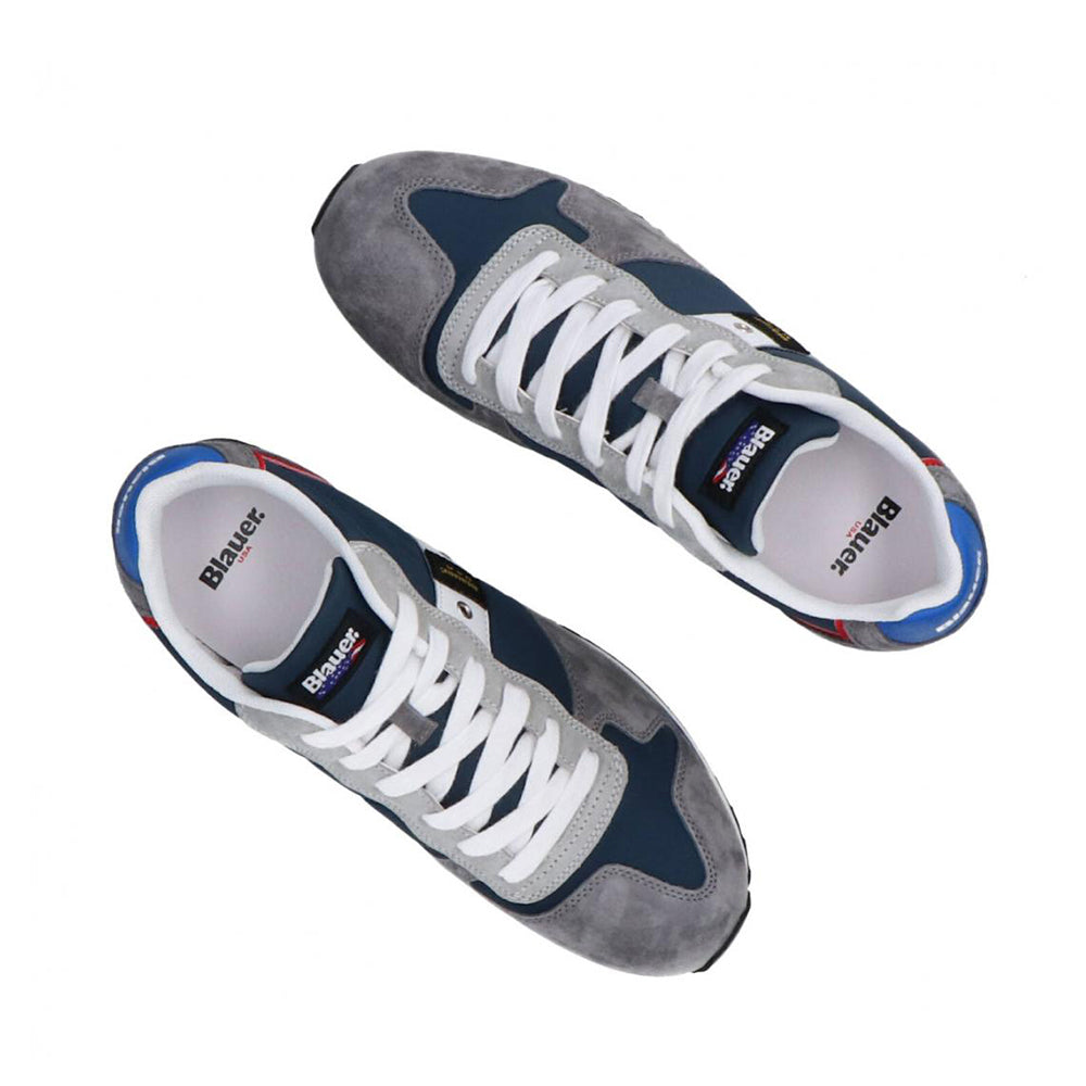 Sneakers Uomo BLAUER Queens 01 in Mesh e Suede Grey Navy