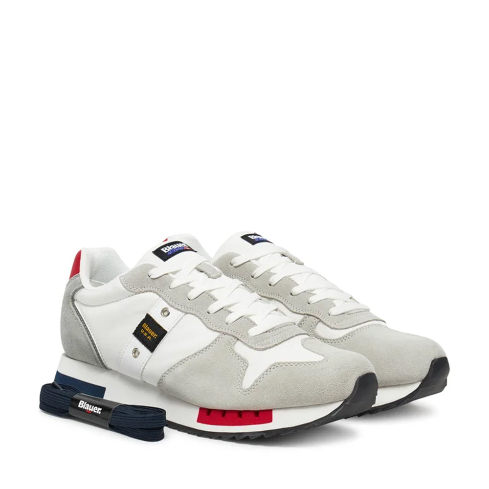 Sneakers Uomo BLAUER Queens 01 in Mesh e Suede White Red Navy